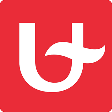 White capital U with a white wave through right part of U on red background