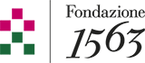 Wordlogo Fondazione 1563 with left a stylised tower of pruple and green blocks