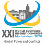 Logo WEHC2028 showing text topped by skyline Montevideo and two crossing circles