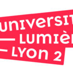 text logo Université Lumière Lyon 2, white text on red banners
