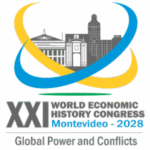 Logo WEHC2028 showing text topped by skyline Montevideo and two crossing circles